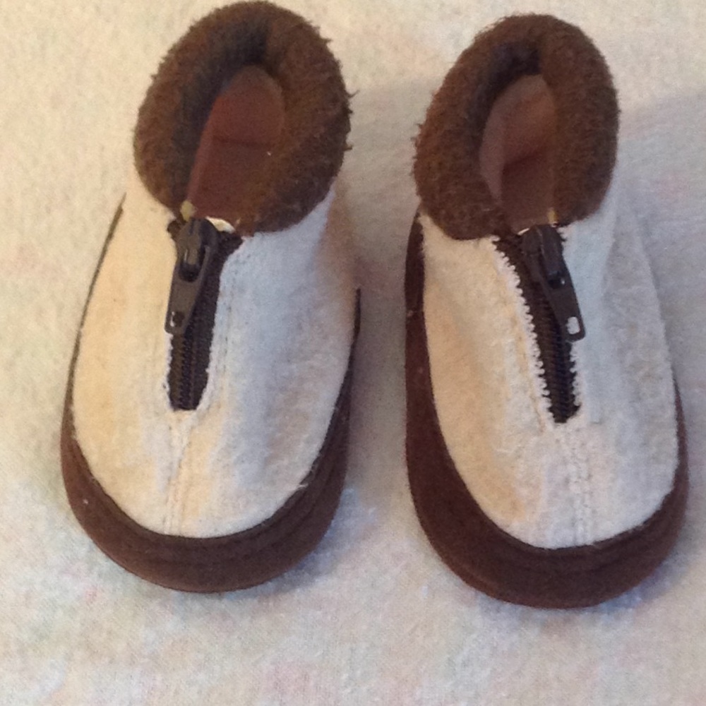 GOLD BUG baby boots  infants sz S  zipper top boots  cream and brown - Picture 3 of 4